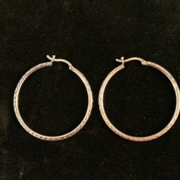 Sterling Silver Textured Hoops 925 - Picture 5 of 9